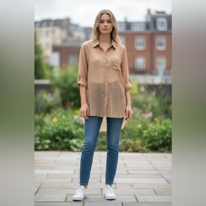 Moda International Light Brown Casual Button-Down Shirt